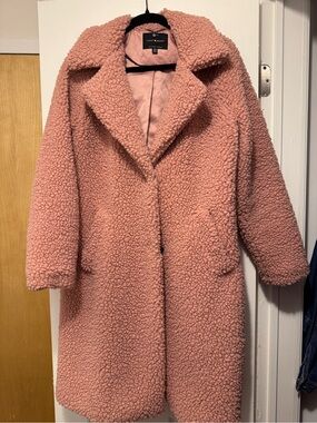 Lucky Brand Dusty Pink Teddy Coat with Lapel Collar